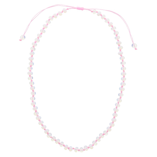 Kids Light Pink Knotted Thread and Opalite Beaded Necklace, .25" Pendant