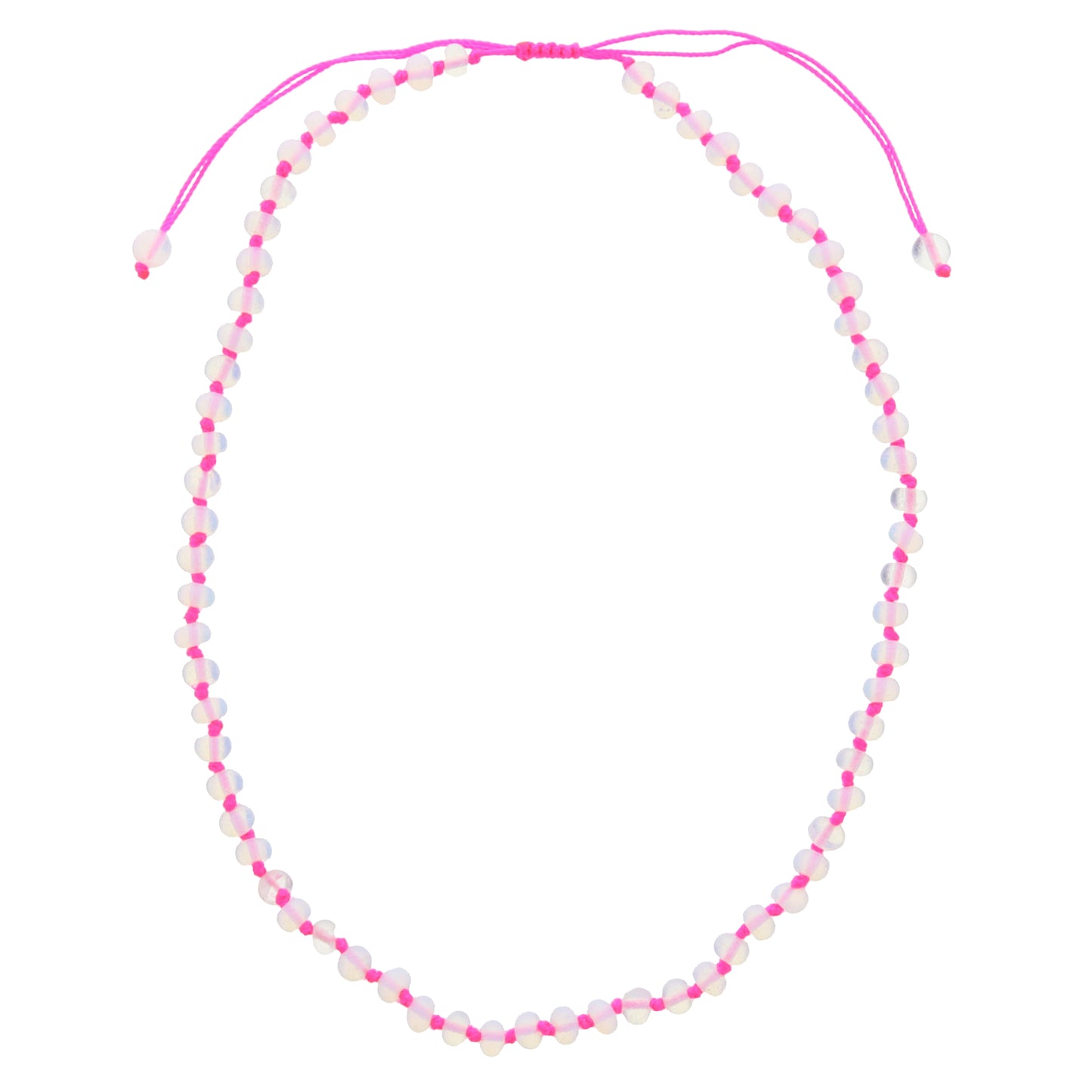 Kids Hot Pink Knotted Thread and Opalite Beaded Necklace, .25" Pendant