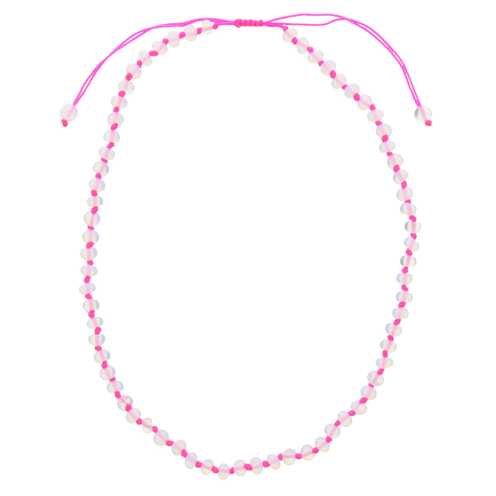 Kids Hot Pink Knotted Thread and Opalite Beaded Necklace, .25" Pendant