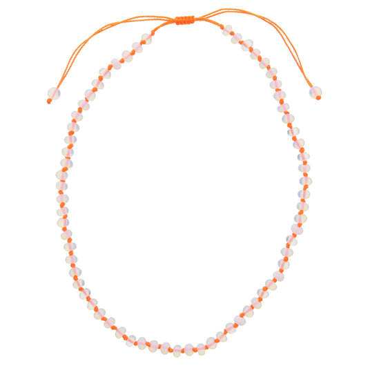 Kids Orange Knotted Thread and Opalite Beaded Necklace, .25" Pendant