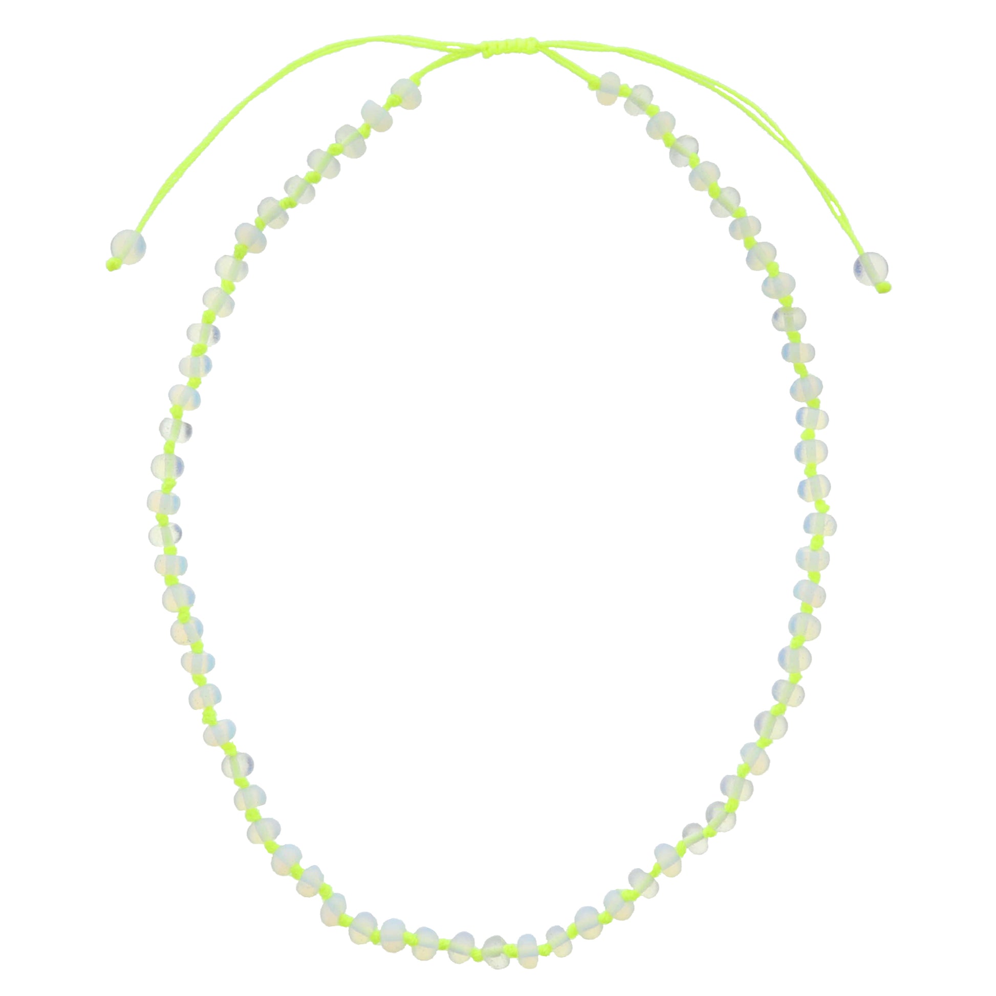 Kids Neon Yellow Knotted Thread and Opalite Beaded Necklace, .25" Pendant