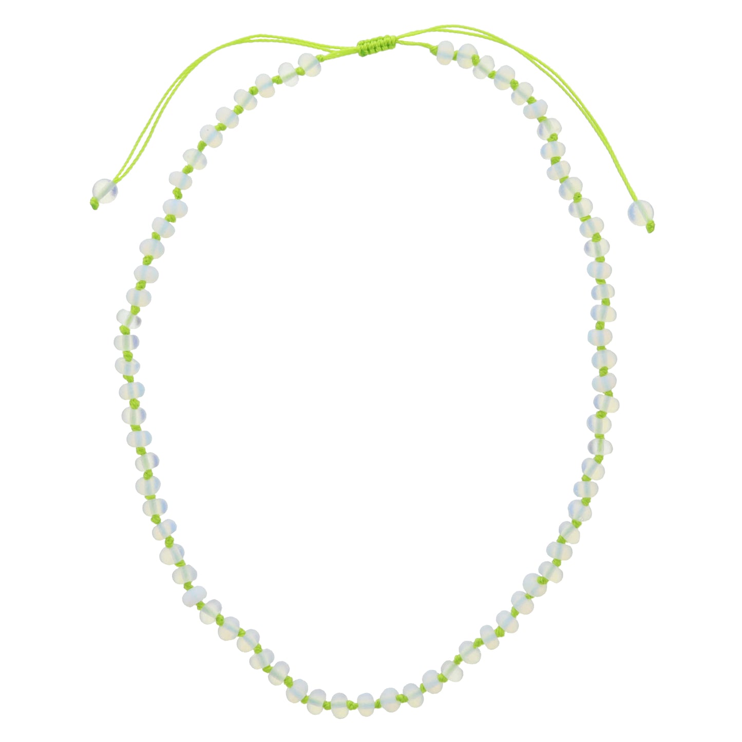 Kids Lime Green Knotted Thread and Opalite Beaded Necklace, .25" Pendant