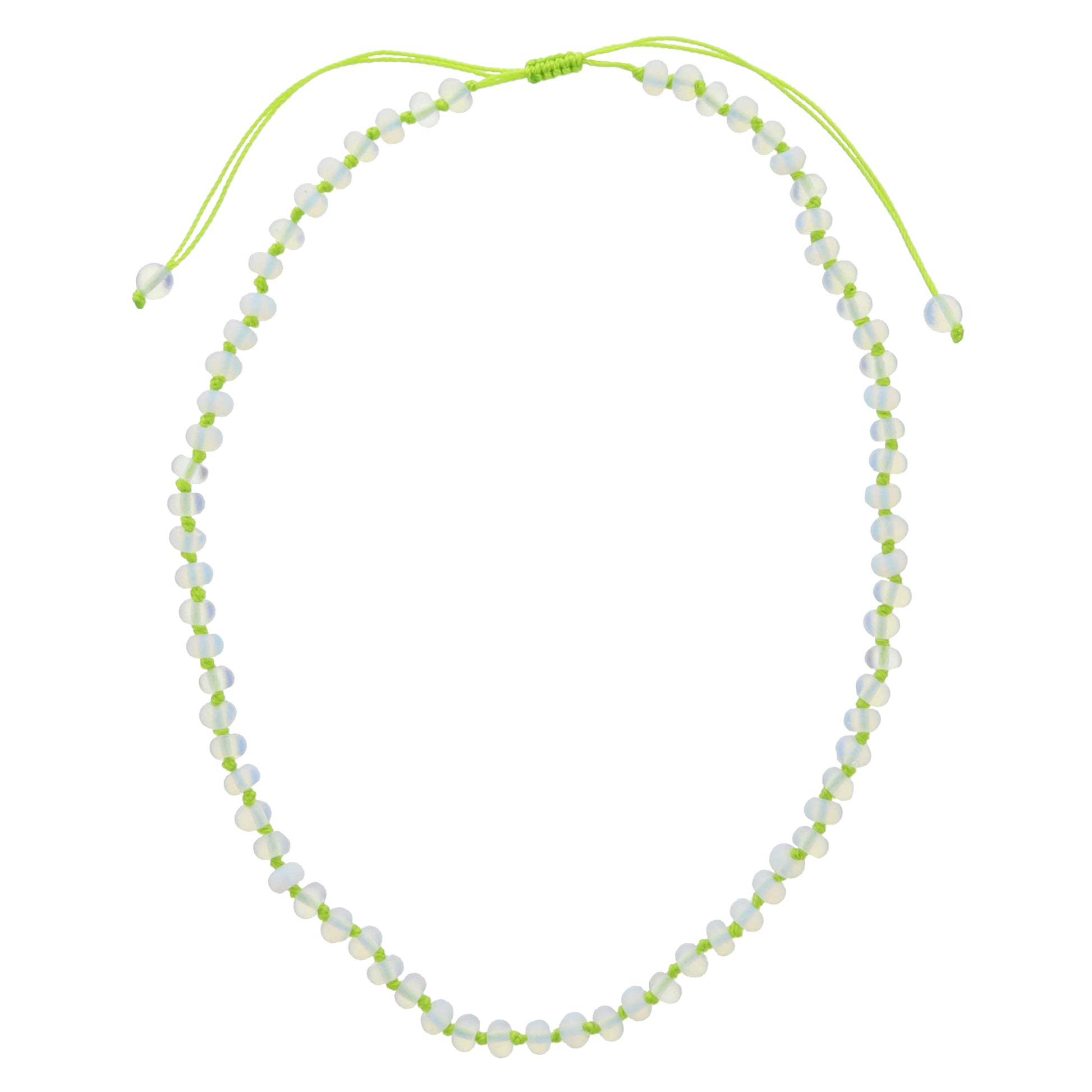 Kids Lime Green Knotted Thread and Opalite Beaded Necklace, .25" Pendant