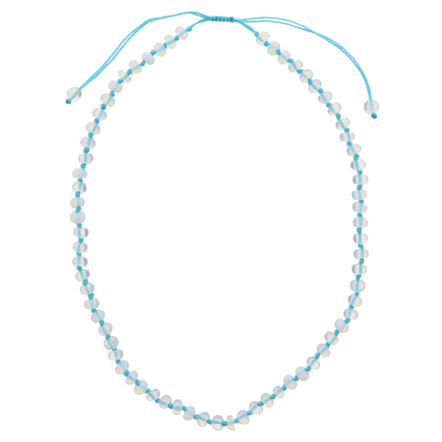 Kids Turquoise Knotted Thread and Opalite Beaded Necklace, .25" Pendant