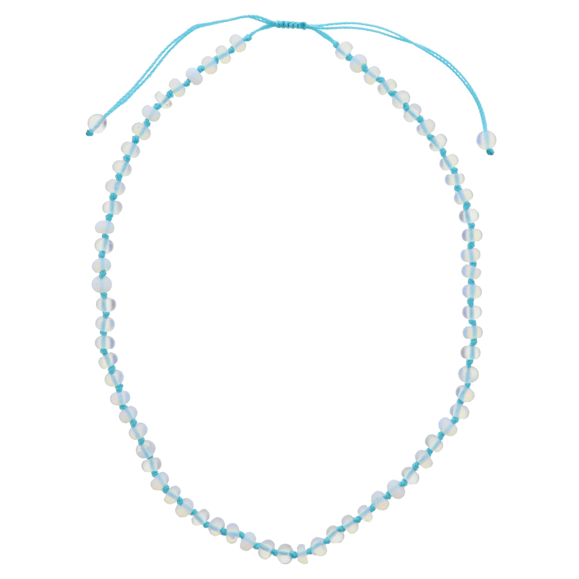 Kids Turquoise Knotted Thread and Opalite Beaded Necklace, .25" Pendant