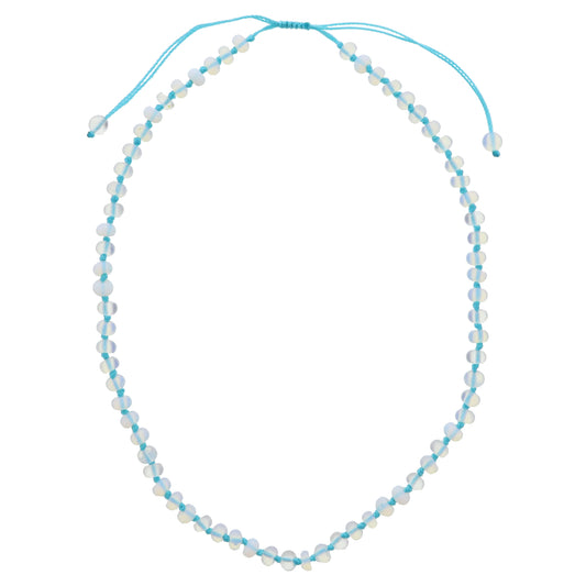 Kids Turquoise Knotted Thread and Opalite Beaded Necklace, .25" Pendant