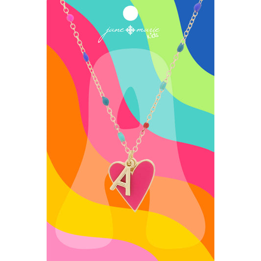 Kids Satellite Chain with Gold "A" Initial & Pink Heart Charm Cluster Necklace, .35", .65" Pendants