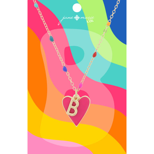 Kids Satellite Chain with Gold "B" Initial & Pink Heart Charm Cluster Necklace, .35", .65" Pendants