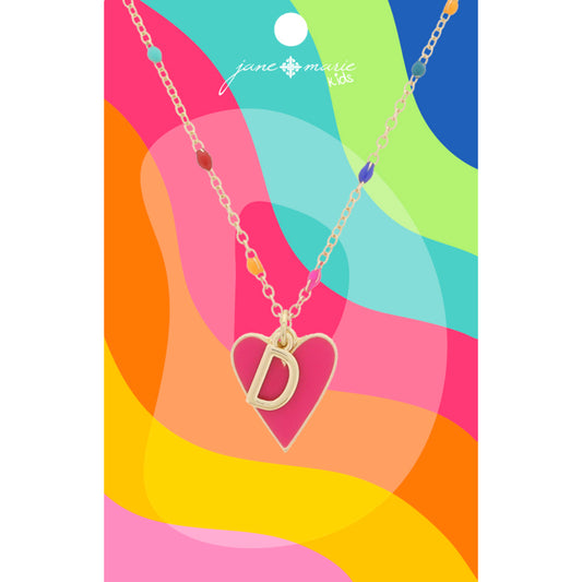 Kids Satellite Chain with Gold "D" Initial & Pink Heart Charm Cluster Necklace, .35", .65" Pendants