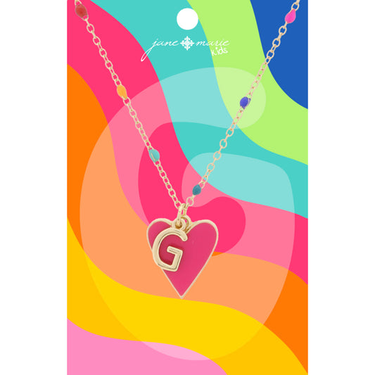 Kids Satellite Chain with Gold "G" Initial & Pink Heart Charm Cluster Necklace, .35", .65" Pendants
