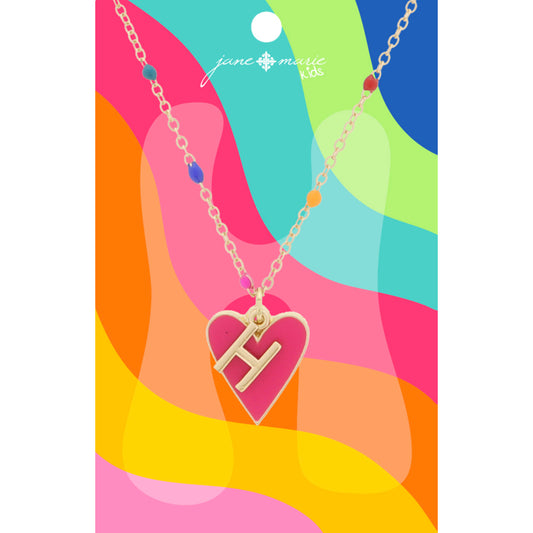 Kids Satellite Chain with Gold "H" Initial & Pink Heart Charm Cluster Necklace, .35", .65" Pendants