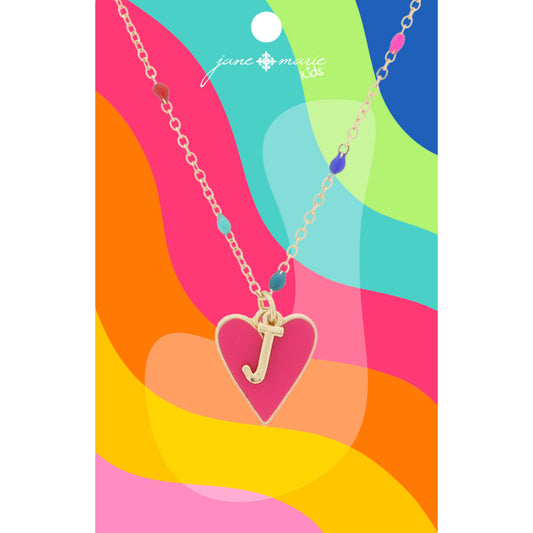 Kids Satellite Chain with Gold "J" Initial & Pink Heart Charm Cluster Necklace, .35", .65" Pendants