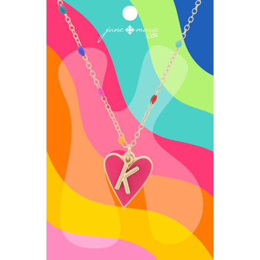 Kids Satellite Chain with Gold "K" Initial & Pink Heart Charm Cluster Necklace, .35", .65" Pendants