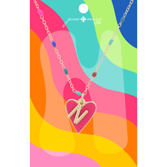 Kids Satellite Chain with Gold "N" Initial & Pink Heart Charm Cluster Necklace, .35", .65" Pendants