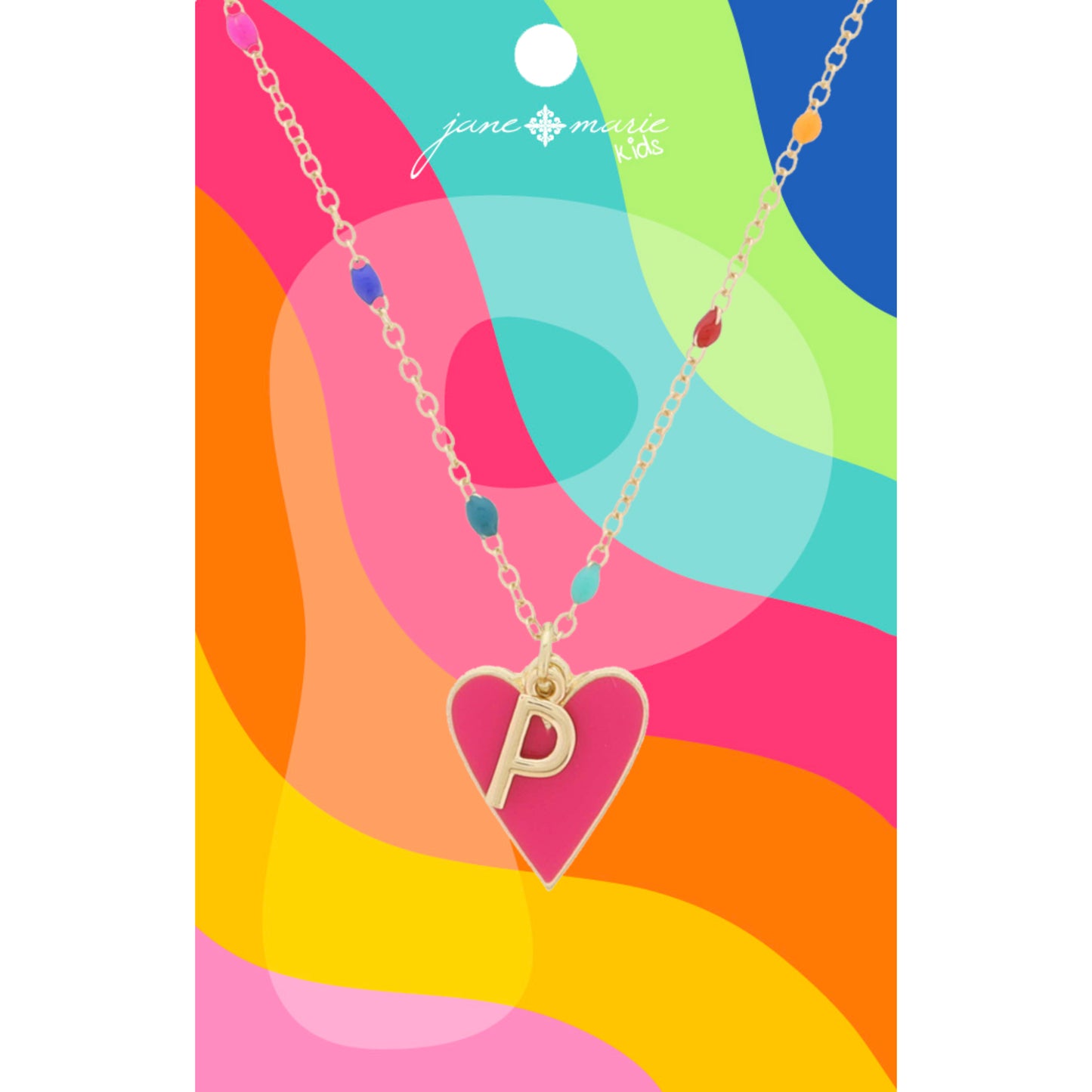 Kids Satellite Chain with Gold "P" Initial & Pink Heart Charm Cluster Necklace, .35", .65" Pendants