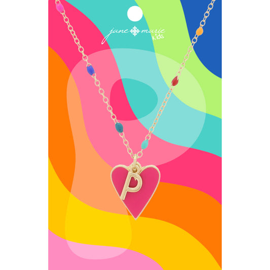 Kids Satellite Chain with Gold "P" Initial & Pink Heart Charm Cluster Necklace, .35", .65" Pendants
