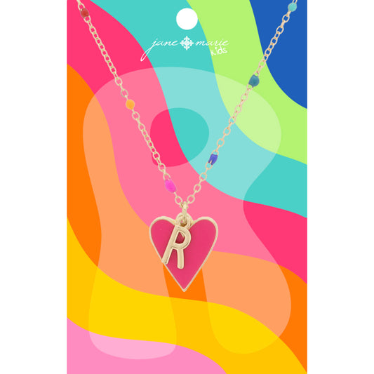 Kids Satellite Chain with Gold "R" Initial & Pink Heart Charm Cluster Necklace, .35", .65" Pendants