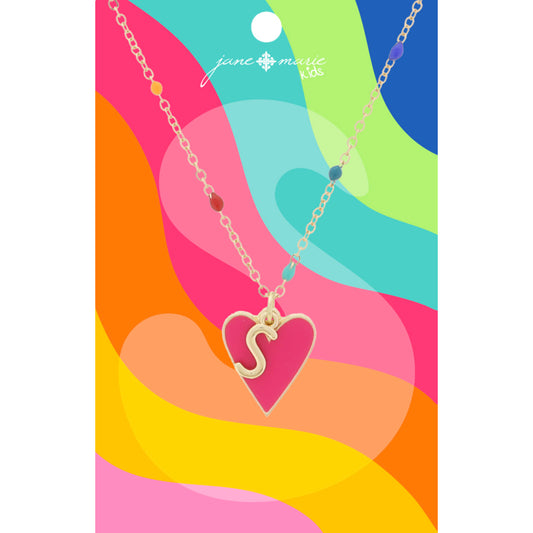Kids Satellite Chain with Gold "S" Initial & Pink Heart Charm Cluster Necklace, .35", .65" Pendants