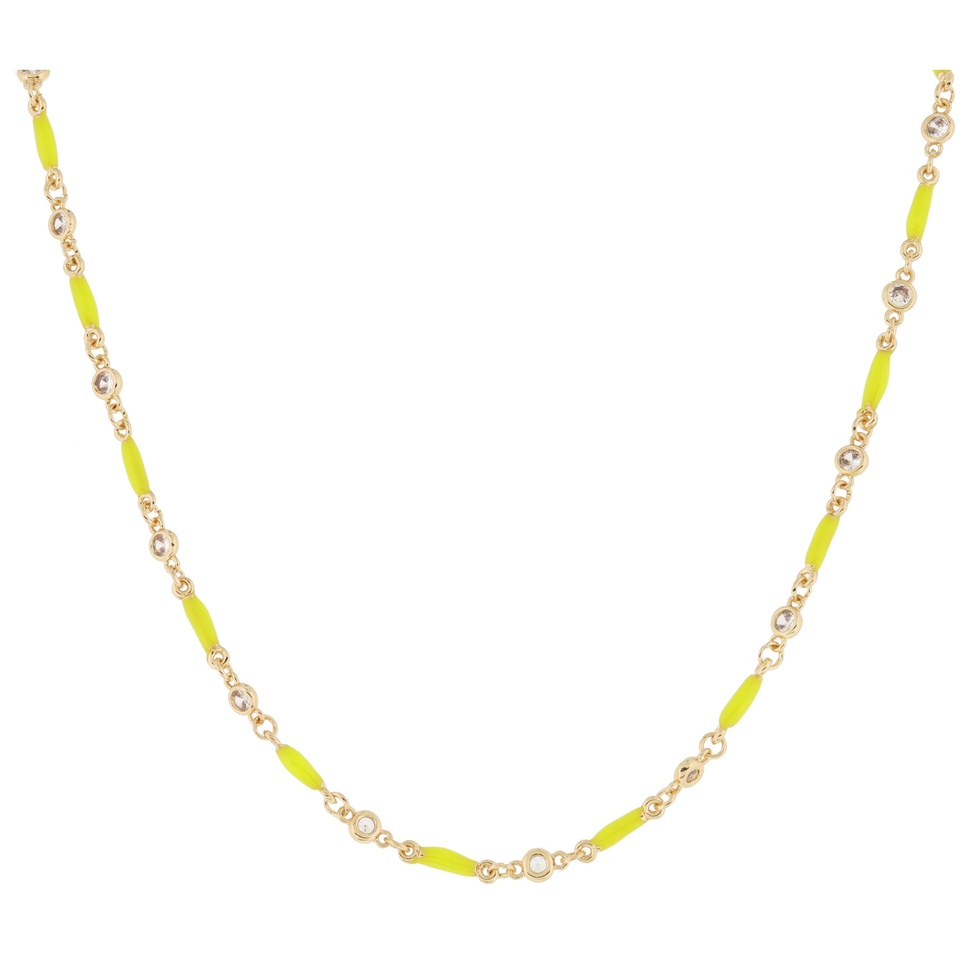 Mini Bright Yellow Enamel Bars with Clear Crystal Links Necklace, 0.15" Pendant