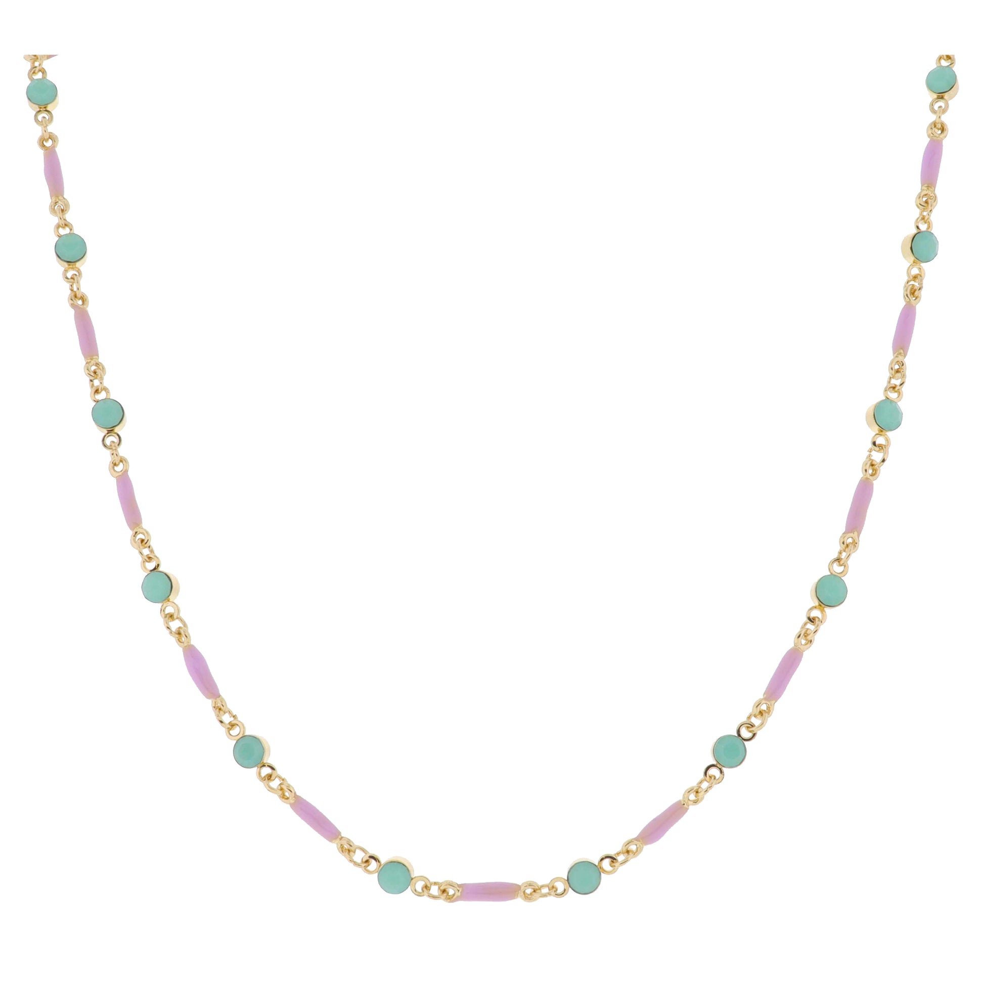 Kids Mini Lavender Enamel Bars with Mint Moonstone Crystal Links Necklace, .15" Pendants