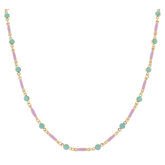 Kids Mini Lavender Enamel Bars with Mint Moonstone Crystal Links Necklace, .15" Pendants