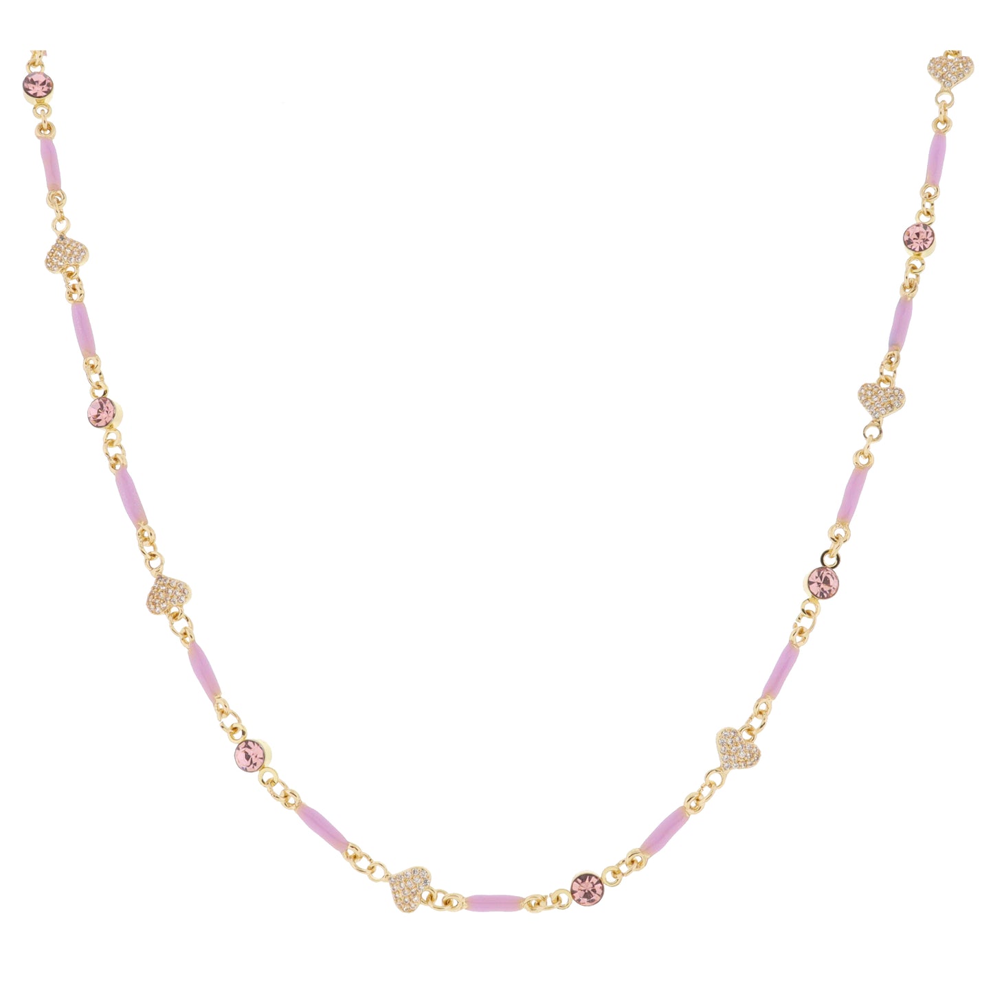 Kids Mini Lavender Enamel Bars with Pink Crystal & Pave Moon Links Necklace, .15", .25" Pendants