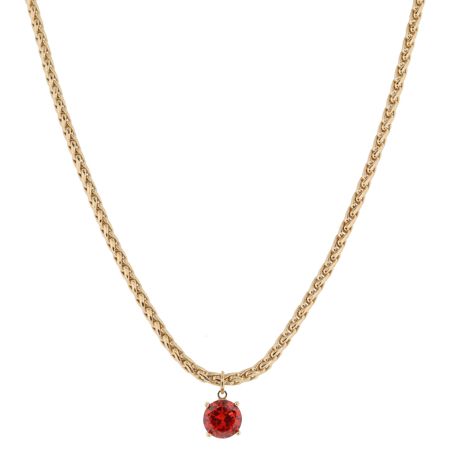 Shiny Gold Wheat Chain with Red Crystal Drop Necklace, .35" Pendant