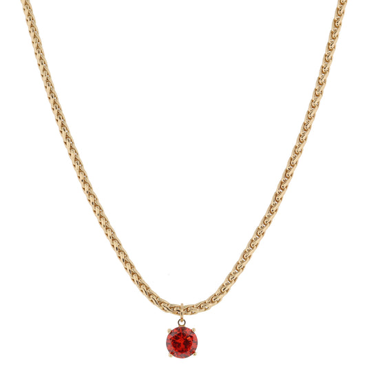 Shiny Gold Wheat Chain with Red Crystal Drop Necklace, .35" Pendant