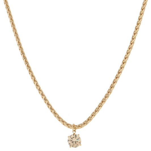Shiny Gold Wheat Chain with Champagne Crystal Drop Necklace, .35" Pendant