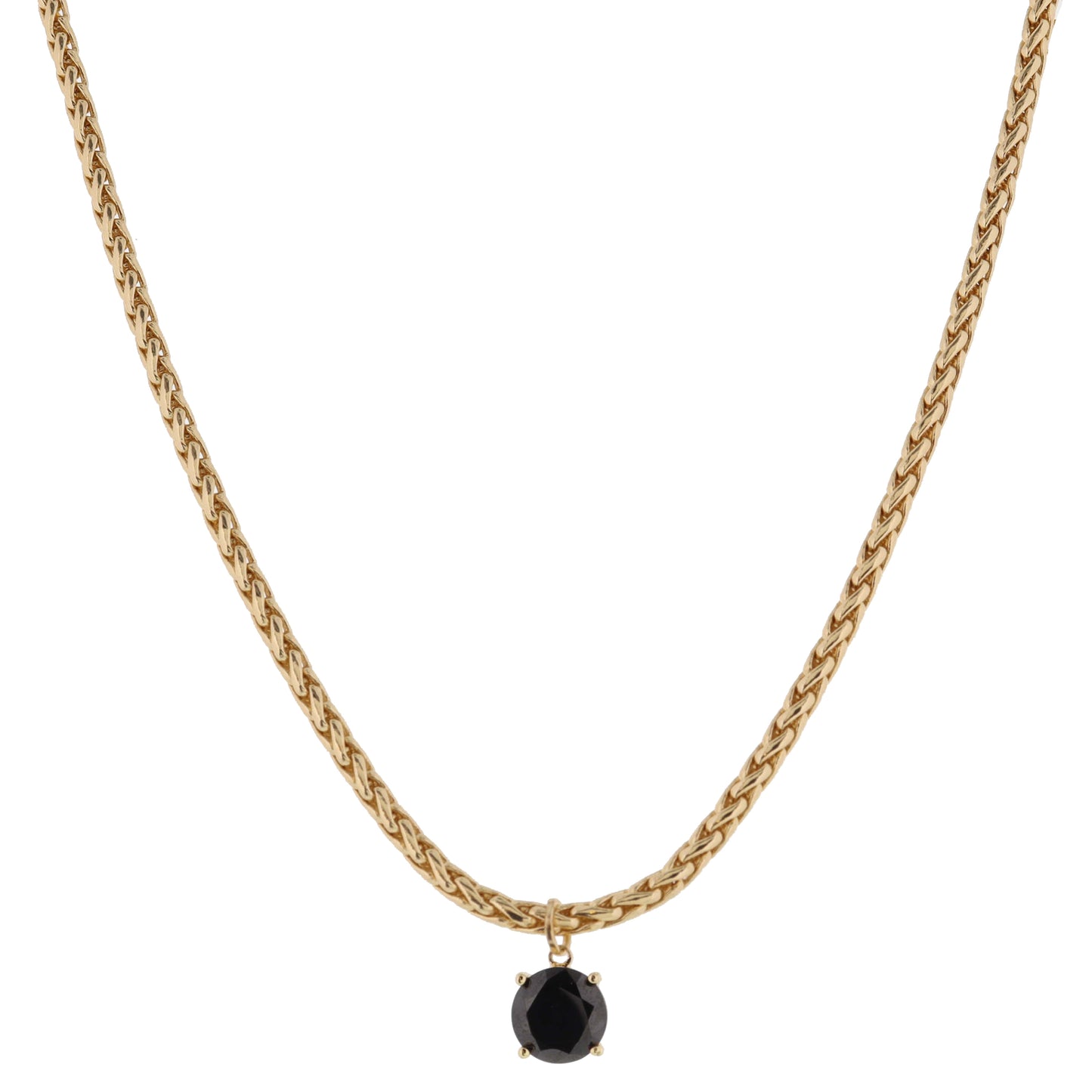 Shiny Gold Wheat Chain with Jet Crystal Drop Necklace, .35" Pendant