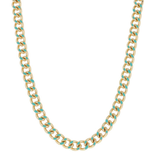Turquoise Enamel Curb Chain Necklace