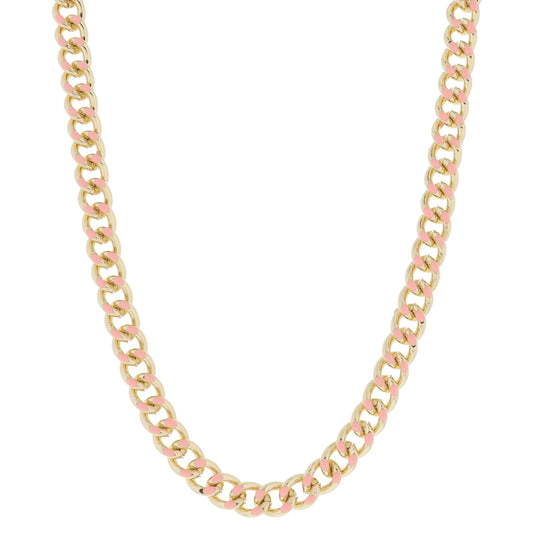 Peachy Pink Enamel Curb Chain Necklace