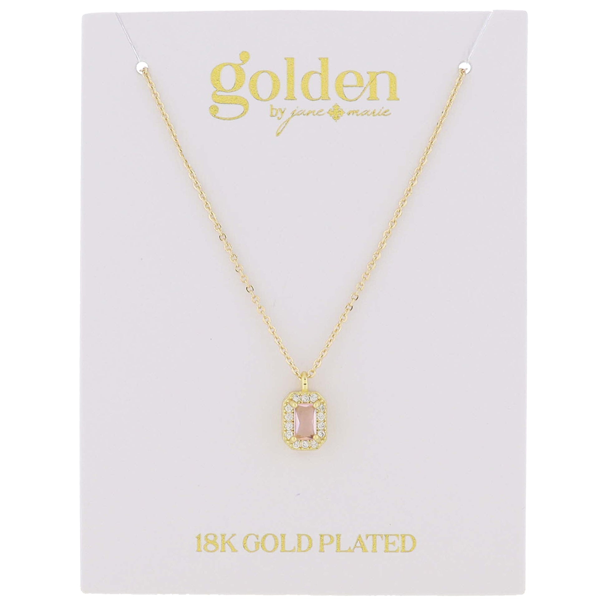 18K Gold Plated Garnet Baguette with Mini Crystal Outline Necklace, .35" Pendant