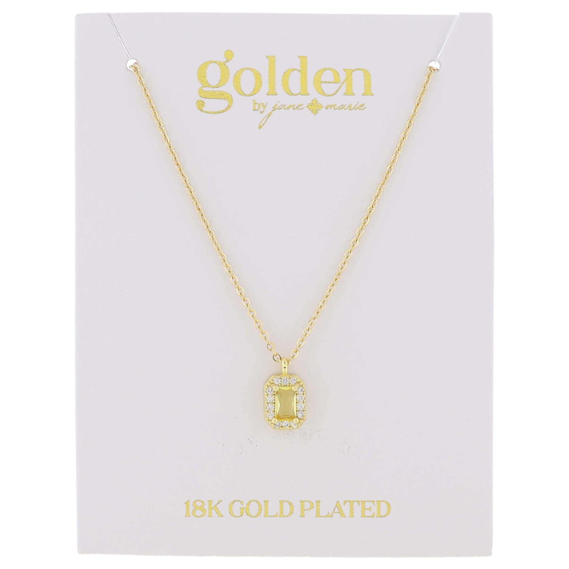 18K Gold Plated Topaz Baguette with Mini Crystal Outline Necklace, .35" Pendant