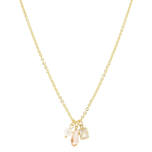 18K Gold Plated Pearl, Champagne Teardrop, Emerald Cluster Necklace, .25", .5", .35" Pendants