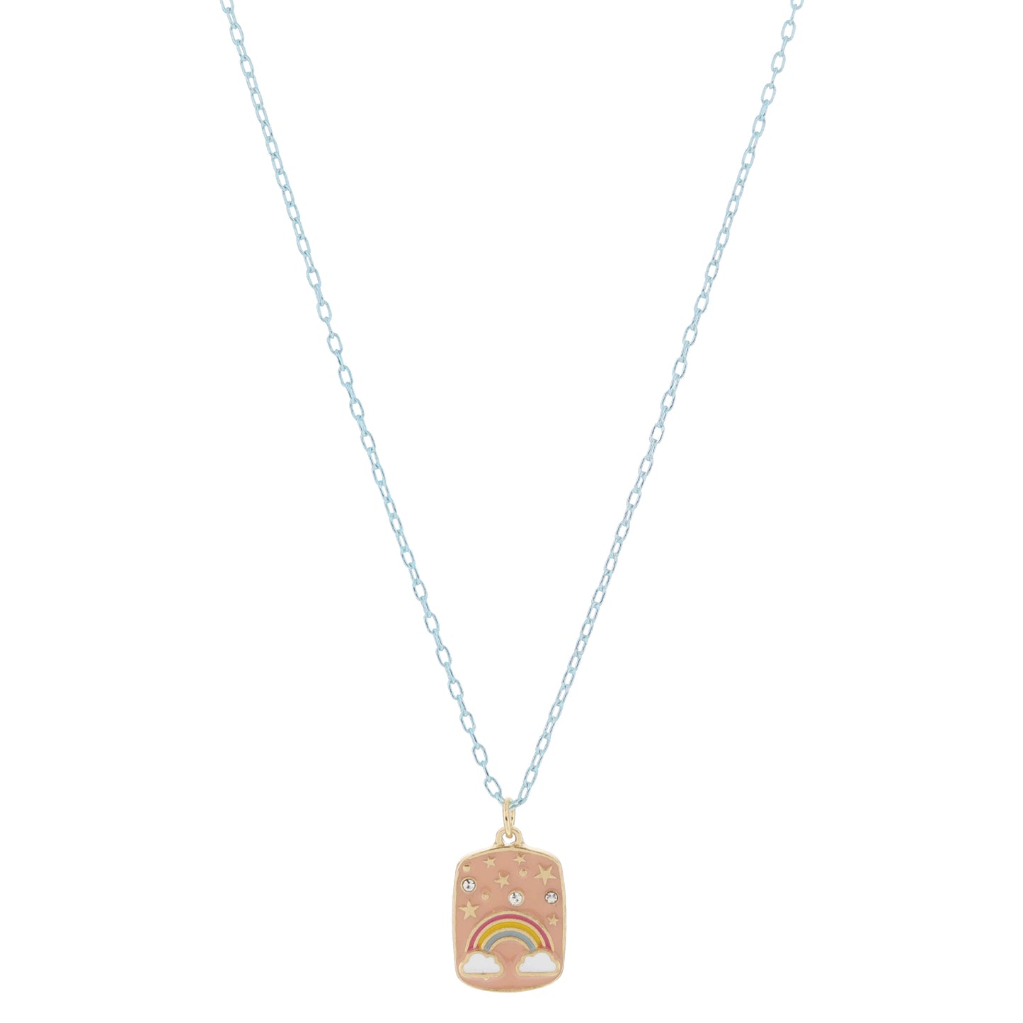 Kids Peach and Multi Enamel Rainbow with Mini Crystal and Gold Star Accents Necklace, .65" Pendant