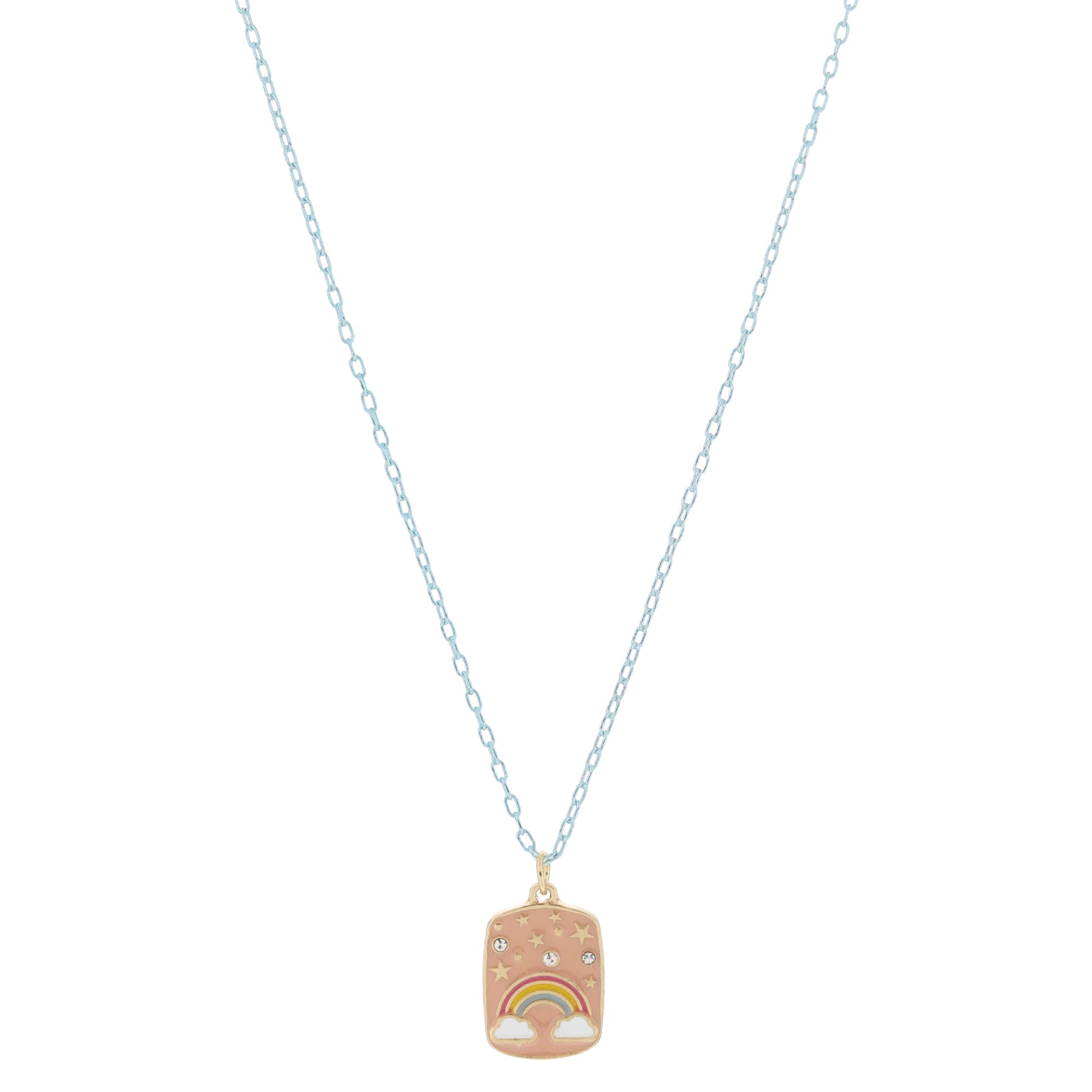 Kids Peach and Multi Enamel Rainbow with Mini Crystal and Gold Star Accents Necklace, .65" Pendant