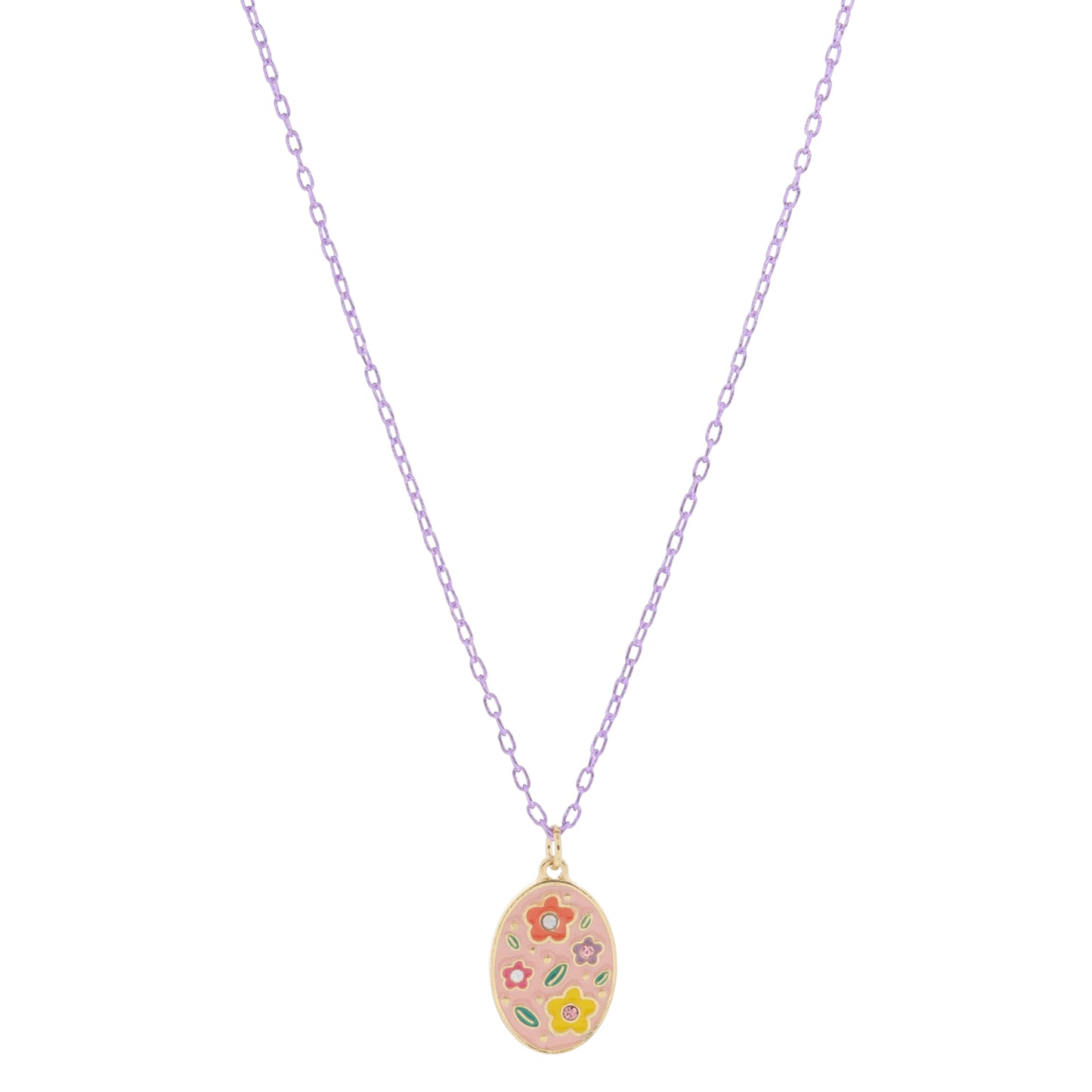 Kids Light Pink & Multi Enamel Flowers with Pink & Moonstone Crystal Accents Necklace, .65" Pendant
