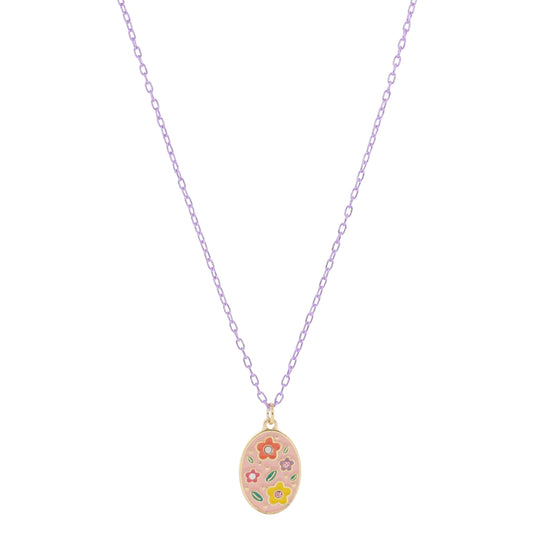 Kids Light Pink & Multi Enamel Flowers with Pink & Moonstone Crystal Accents Necklace, .65" Pendant