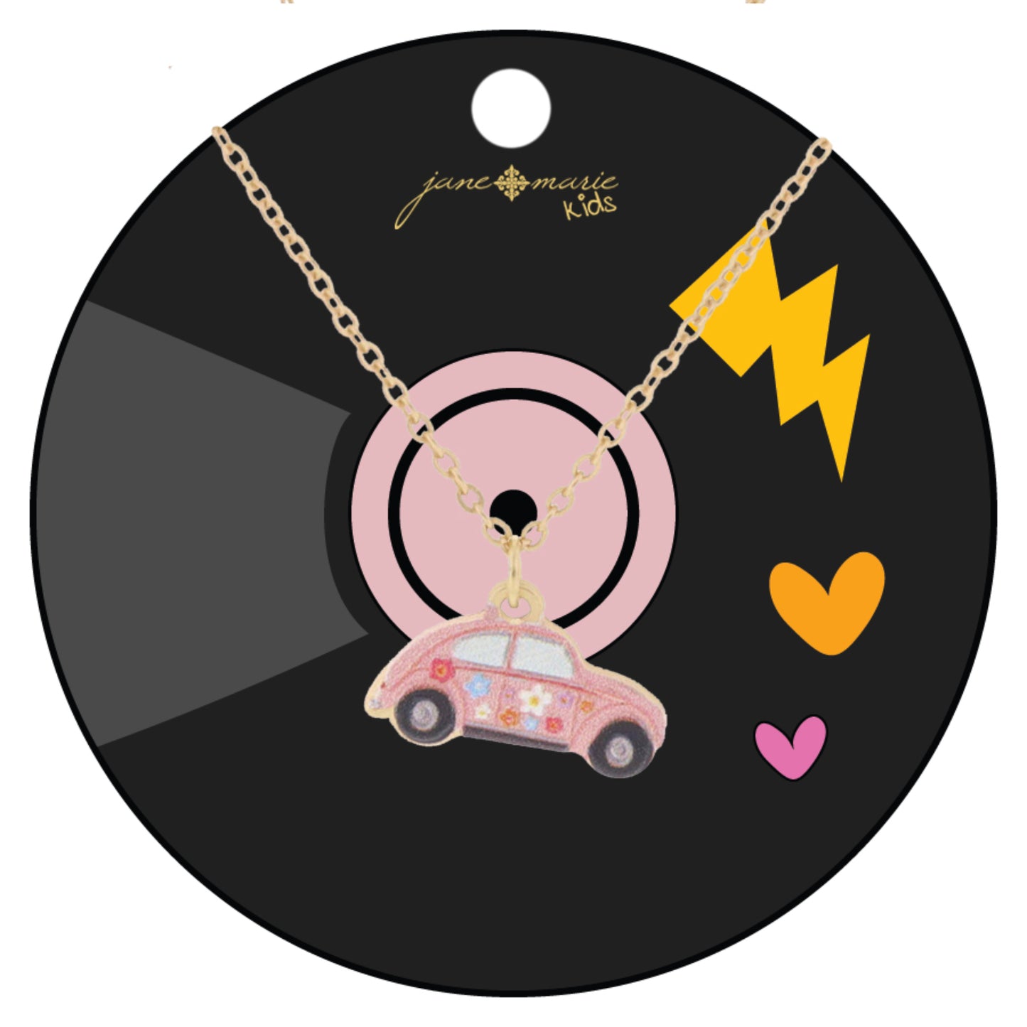 Kids Pink and Floral Bug Necklace, .35" Pendant