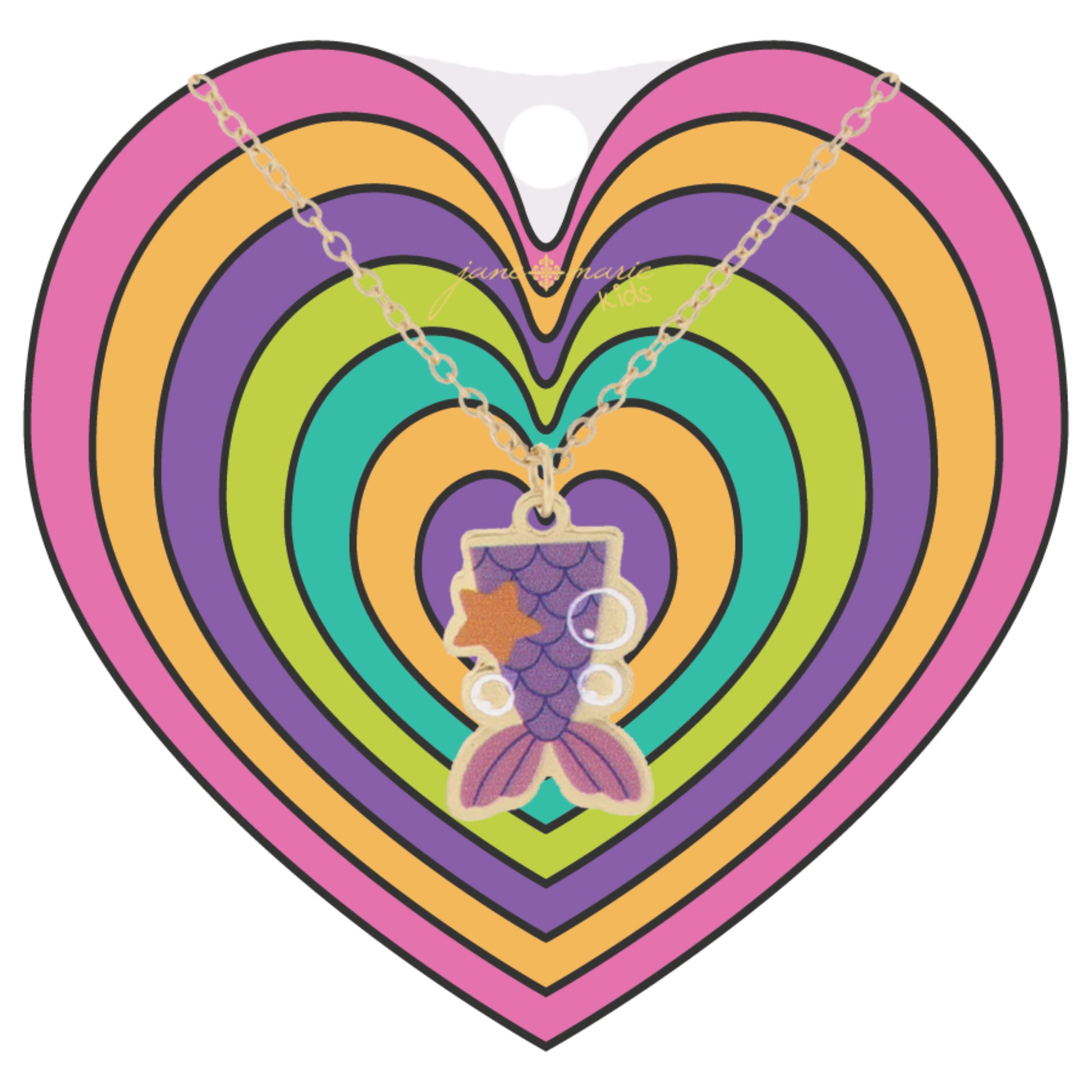 Kids Multi Purple Mermaid Tail and Starfish Necklace, .75" Pendant