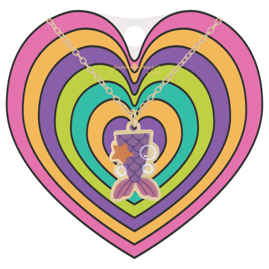Kids Multi Purple Mermaid Tail and Starfish Necklace, .75" Pendant