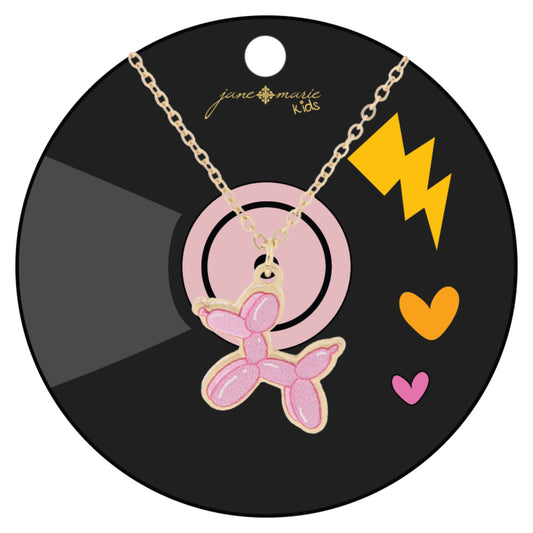 Kids Pink Balloon Dog Necklace, .65" Pendant