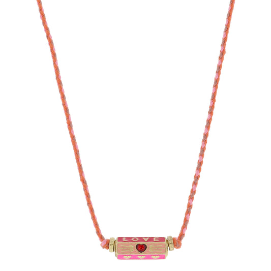 Kids 6-Sided Enamel Cylinder Bar, "LOVE", Pink Red Heart, Hearts Necklace, .35" x .85" Pendant
