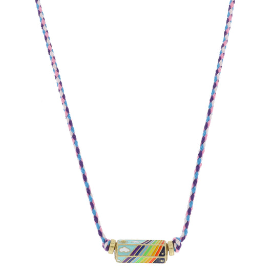 Kids 6-Sided Enamel Cylinder Bar, Sun & Rainbow, Starry Night & Moon Necklace, .35" x .85" Pendant