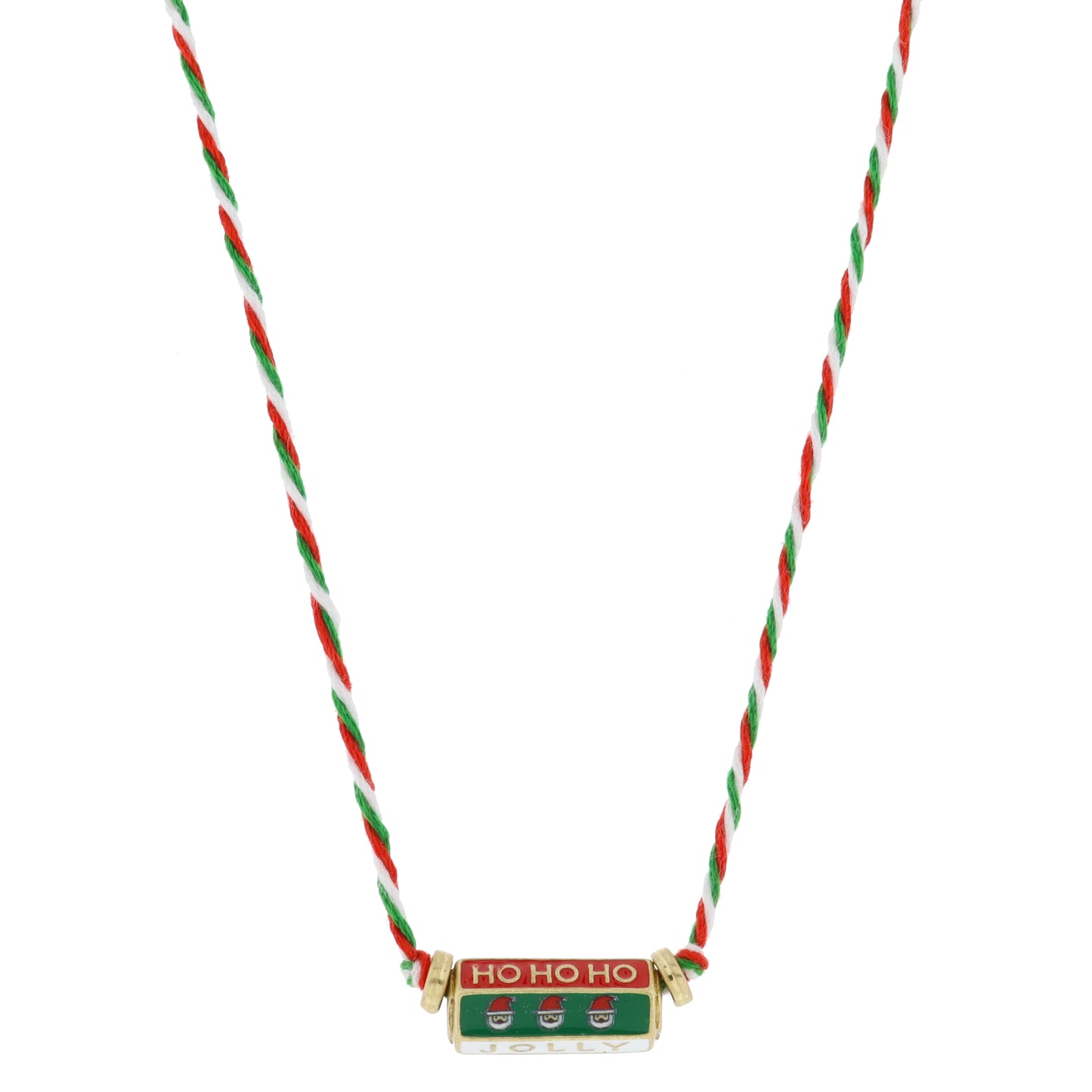 Kids 6-Sided Enamel Cylinder Bar, "HO HO HO", Santa Heads, "JOLLY" Necklace, .35" x .85" Pendant