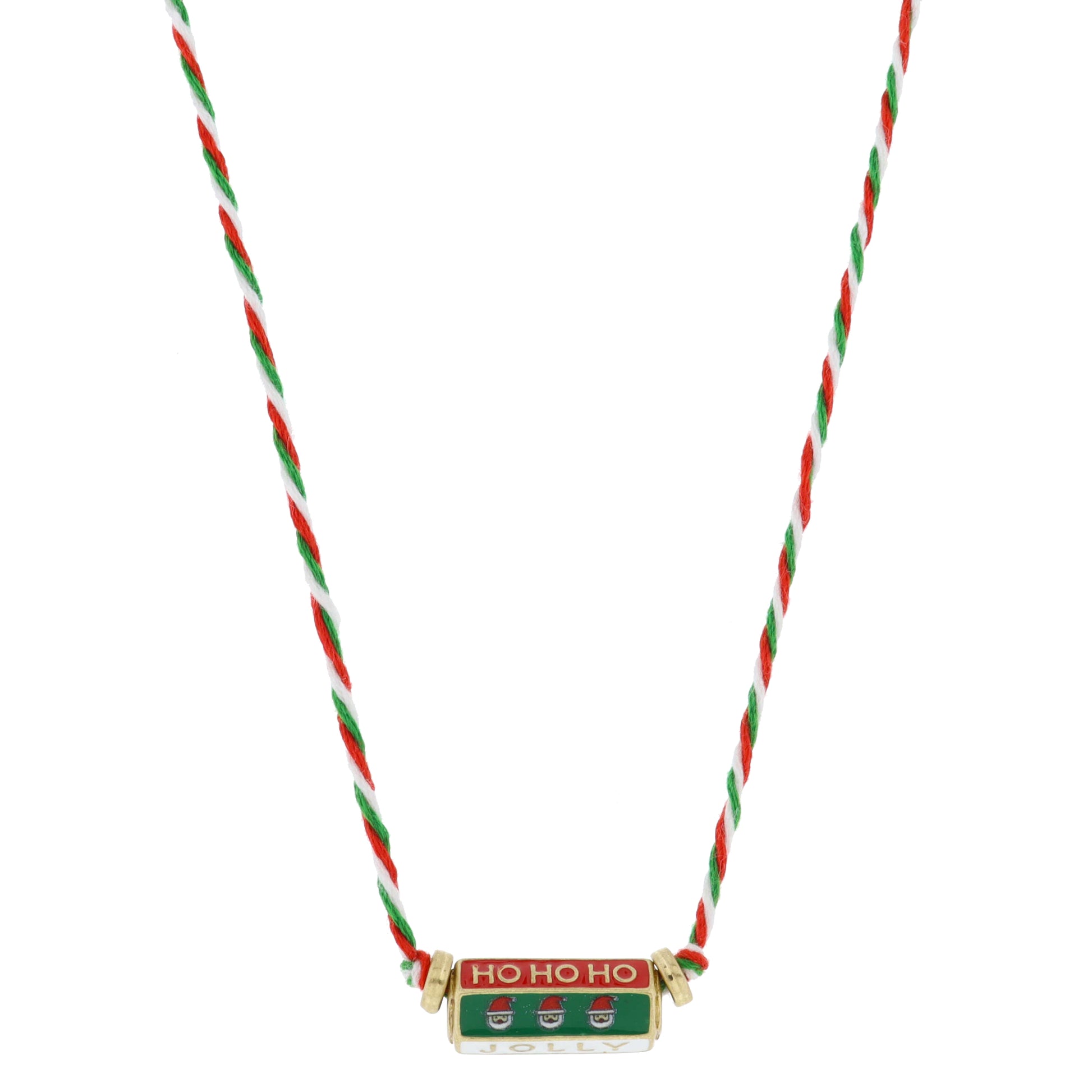 Kids 6-Sided Enamel Cylinder Bar, "HO HO HO", Santa Heads, "JOLLY" Necklace, .35" x .85" Pendant