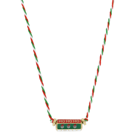 Kids 6-Sided Enamel Cylinder Bar, "HO HO HO", Santa Heads, "JOLLY" Necklace, .35" x .85" Pendant