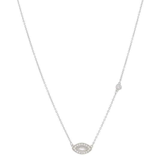 Silver Chain with Crystal Bezel Accent & Marquise Crystal with Pave Outline Necklace, .35" Pendant