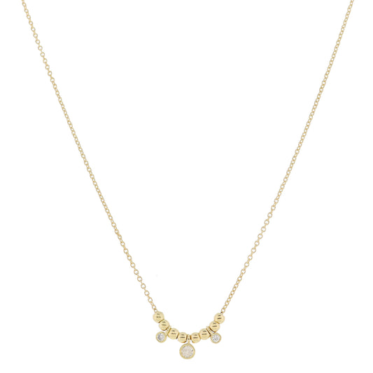 Gold Chain and Mini Gold Ball Beads with Multi Clear Crystals Necklace, .15", .2", .15" Pendant